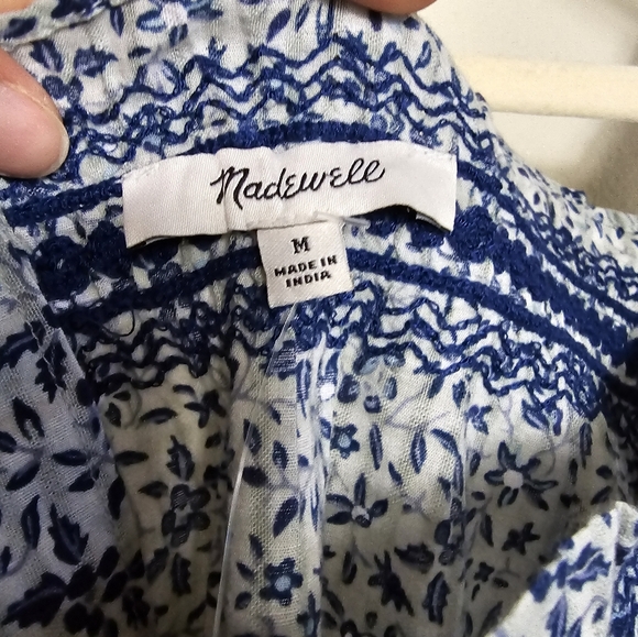 Madewell Jeanette Top in Florentine Floral In Blue Cropped Ruffle NWT Size M - Picture 8 of 14